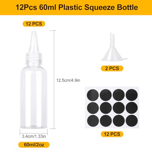 Miniatura 2 de Amentalove 12 Piezas 60ml Biberon Salsas Con Tapas, Squeeze Bottle,Botellas Pequeñas De Plástico, Biberon Salsas Con Embudos Etiquetas Para Salsa Ketchup Oliva Mostaza Líquida