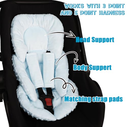 Image of GFU Infant Car Seat Insert Head and Body Support, Reversible Newborn Insert for Carseat with Strap Pads, Soft Stroller Cushion Pillow Insert for Boys and Girls, Fits for Stroller, Swing, Lightblue