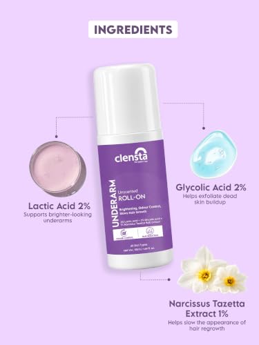 Image of Clensta Amber Vanillic Floral Underarm Roll-On For Women & Men | Controls Body Odour | Helps Brighten Dark Underarms | Reduces Hair Regrowth | Long-Lasting Floral Fragrance | Non-Sticky Formula | 50 ml