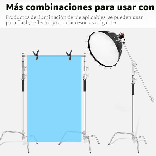 Miniatura 7 de Ambitful Soporte C De Acero Inoxidable Resistente Con Brazo De Pluma Altura Máxima De 320 Cm 10.5 Pies Soporte De Luz De Fotografía Con Brazo De Sujeción De 128 Cm 4.2 Pies, 2 Cabezales De Agarre