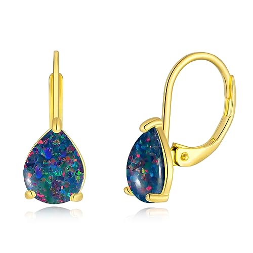 CiNily Blue Black Opal Teardrop Earrings for Women Dangle Drop Earrings