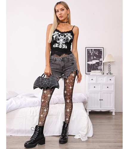 Image of Sparkly Tights, Spiderweb Tights, Sexy High Waist Sparkly Fishnet Tights - Premium Women's Stretchy Fishnet Stockings for Women, Trendy and Comfortable Halloween
