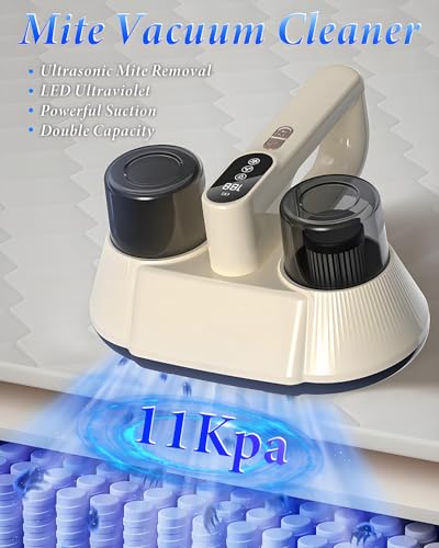 aichilra Milbensauger für matratzen, Tragbarer Kabellos Matratzensauger mit Doppelsauger und UV- C- und Ultraschall für die Reinigung von Bettzeug und Sofa
