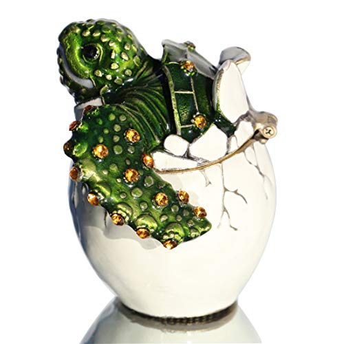 Waltz&F Collectible Turtle Figurines Hatching Baby Turtle From an Egg Metal Jewelry Box Hatching Egg Trinket Box