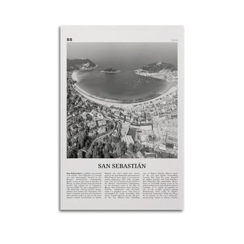 Impresión de San Sebastián con vista en blanco y negro, arte de pared de San Sebastián, póster de San Sebastián, Donostia, País Vasco, España, España, Europa, lienzo decorativo para sala de estar,