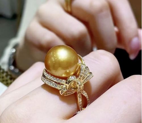 Bague de mariage perle CZ 14mm en or prestige et papillon de zircons