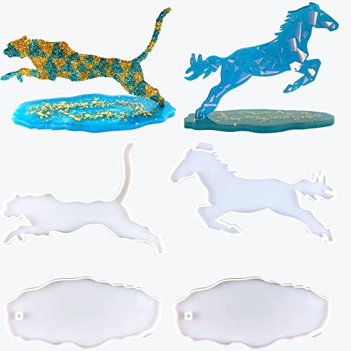 Yayatty Moule en Résine 3D en Forme D'animaux, Cheval Moulle Resine Epoxy, Léopard Bijoux Moule Silicone Resine Epoxy pour Bureau Décoration Intérieure Cover