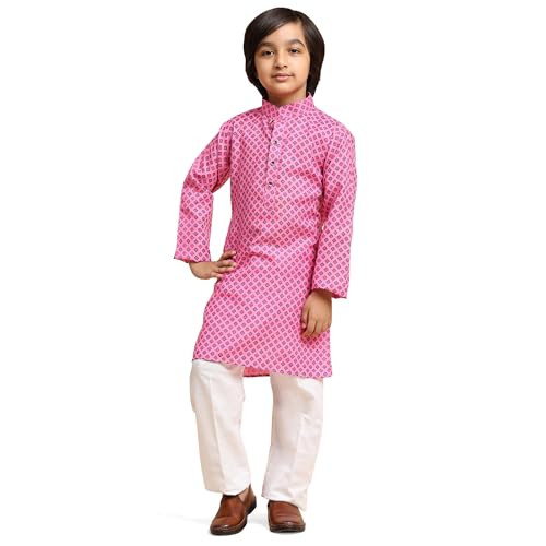 Image of Pro-Ethic Style Developer Boys Silk Floral Kurta Pajama Ethnic Wear Set | Cotton Kurta Pajam
