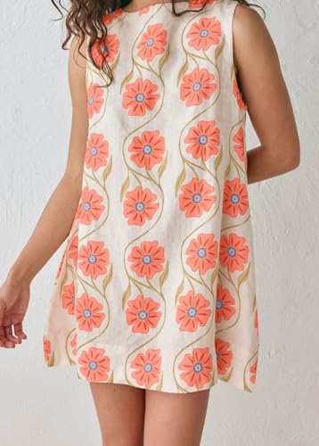 CHARTOU Women 2025 Summer Sleeveless Floral Short Shift Dress Cotton Linen Loose Tank Dress3