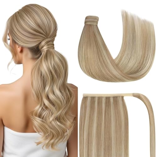 Ve Sunny Blonde Ponytail Extension Human Hair 80G Wrap Around Clip in Ponytail Hair Extensions...