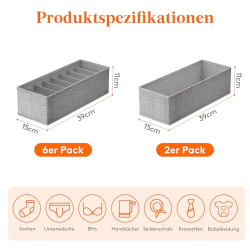 Lifewit 8er Set Hemnes Doppelorganizer für Kommode mit Stabiler Boden, Wickelkommode Organizer, Kleiderschrank Organizer, Schubladen Ordnungssystem für Wickelbedarf Kinderkleidung Tshirts Unterwäsche