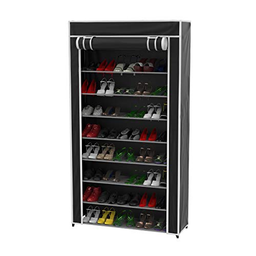 Lavish Home Shoe Storage Rack – 9-Tier Shoe Rack With Cover For Dust And Metal Frame – Freestanding Vertical Shoe Storage Cabinet Organizer (Black) #TOP5