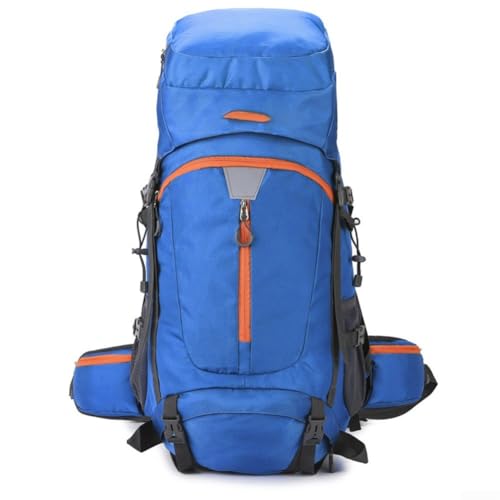 Mochila de senderismo de 60 litros con material resistente al agua y cubierta de lluvia, adecuada para senderismo, viajes y camping, con correas ergonómicas ajustables para el hombro (azul y azul)