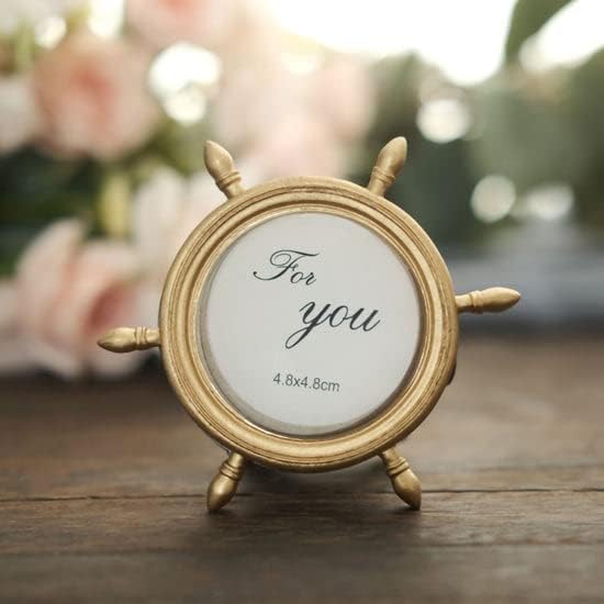 Miniatura 7 de TABLECLOTHSFACTORY - Paquete de 4 unidades  Rueda de barco de resina dorada de 3.5 pulgadas, marco de fotos redondo, recuerdos de fiesta, recuerdos