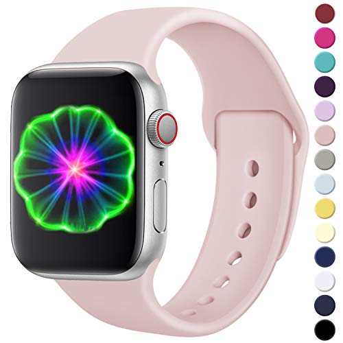 Laffav Compatible with Apple Watch Band 38mm 40mm, Medium/Large, for Women Men, Pink Sand, Silicone Sport Replacement Band Compatible with iWatch Series 4, Series 3, Series 2, Series 1