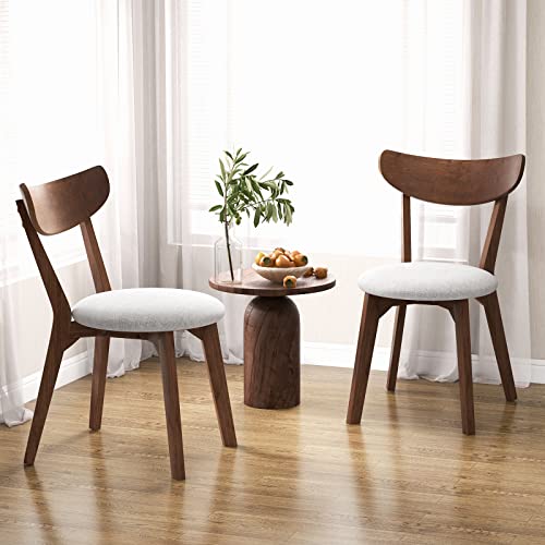 Costway Dining Chairs Set Of 2, Mid-Century Modern Kitchen & Dining Chairs With Curved Back And Cushioned Seat, Walnut Finished Wood Living Room Side Chairs For Kitchen, Dining Room, Bistro #TOP1