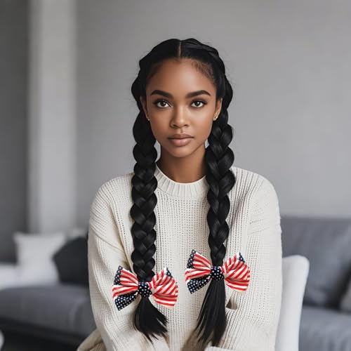 3 Piezas Pinzas para el Cabello con Lazo Patriótico de 4 de Julio en Rojo, Blanco y Azul con Estrellas y Rayas - Clips de Cabello con Bandera Americana para Mujer miniatura 5