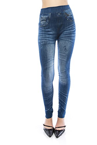 VIRGIN ONLY Women's Denim Jeans Printed Waist Band Seamless Leggings (66 Blue, One Size)