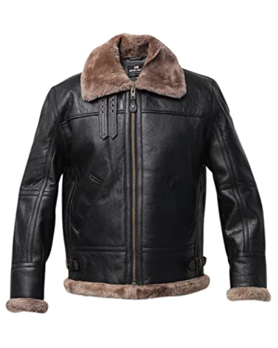 B3 Aviator Men's Shearling Coat | Sheepskin Coats for Men - Brown Leather Pilot Jacket for Winter | Shearling Coat Men