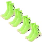 fjberrtsat Men's Socks Soccer Non Skid Ball Football Socks Anti-Slip Athletic Non Slip Pads for Basketball Sports Socks 4 pair,Neon Green