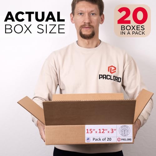 Image of Flat Cardboard Boxes 15 inchL x 12 inchW x 3 inchH (Pack of 20) - USA-Made Packing Boxes for Moving, Shipping, or Storage - USPS, UPS, FedEx Approved - Professional Packing Supplies for Moving | USA-Made Packing Boxes for Moving, Shipping, or Storage - USPS, UPS, FedEx Approved - Professional Packing Supplies