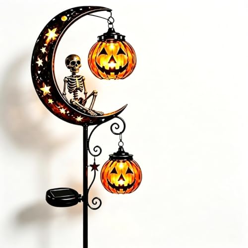 ChayWillow Solar Halloween Skeleton Moon Pumpkin Stake Light - image 1