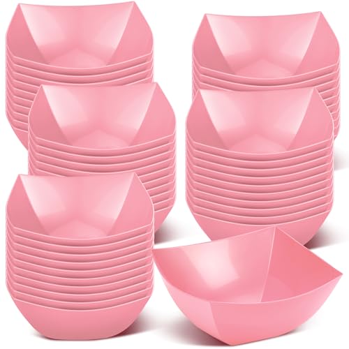 Tanlade 50 Pcs Square Plastic Serving Bowls Disposable, 8 oz, Pink