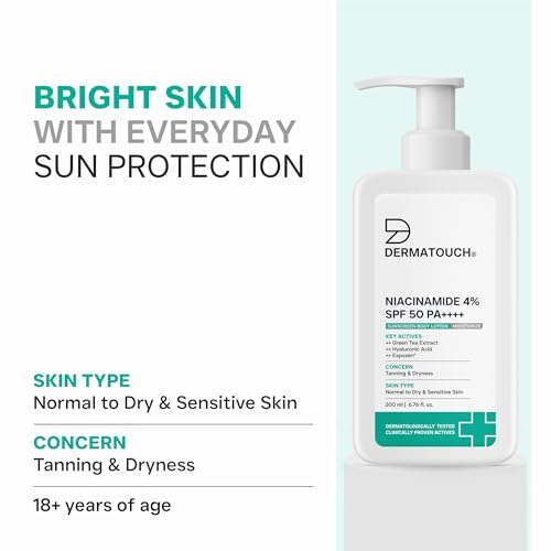 Image of DERMATOUCH Niacinamide 4% SPF 50 PA++++ Sunscreen Lotion 200ml - Body Lotion For Tanning & Dryness | Suitable For All Skin Types