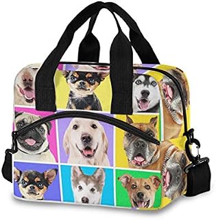 Mnsruu Colorful Puppy Dog Animal Lunch Bags Lunchbox Cooler Bag Reusable Tote Shoulder Bag Insulated Lunch Box for Outdoor Picnic Boating Work School