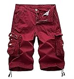  WSLCN Homme Cargo Shorts en Coton Rétro Baggy Bermuda Outdoor Casual Combat Pantacourt Rouge 34