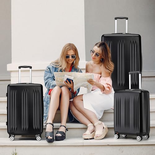 Image of Kono 3 Piece Luggage Set 20 /24 /28inch Hardshell Expandable TSA Locks, Black | Lightweight Suitcase ABS+PC Luggage Sets with Spinner Wheels, Perfect for Family Travel