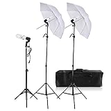 Andoer Kit para Estudio de Fotografía / Vídeo * Paraguas de Retrato * Iluminación Triple Continuo Incluye- Tres Bombillas + Tres Bases Giratorios de E27 + Tres Soportes de luz + Dos paraguas con Bolsa