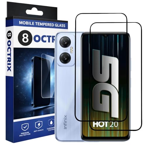 Image of Military-Grade Tempered Glass Screen Protector Compatible for Infinix Hot 20 with Edge to Edge Coverage - Case Friendly, Anti-Scratch & Bubble-Free Installation Kit (Pack Of 2)
