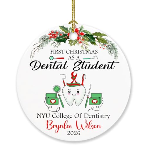 Personalized First Christmas as a Dental Student Ornament - Gift for Freshman in College of Dentistry, Future Dentist, Custom Name & Year