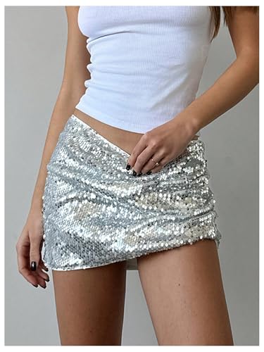 Floerns Women's Sparkly Sequin Mini Skirt Low Waist Y2k Disco Bodycon Skirt2