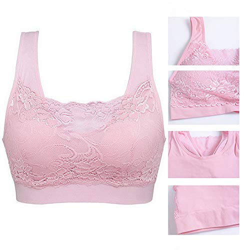 Vertvie 3 Pack Women Sports Bra Wirefree Lace Support Bra Seamless Comfort Push Up Crop Top Camisole With Removable Pads Lounge Bra For Yoga Fitness Running Exercise (Black+White+Pink, M) #TOP4