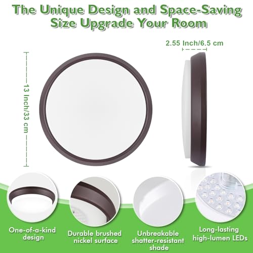 13 inch 5CCT Flush Mount Ceiling Light Fixtures, 36W 4000LM LED Ceiling Lights for Bedroom, Kitchen, Bathroom, Hallway, 2700K/3000K/4000K/5000K/6500K Adjustable Brown Dimmable Lighting - 2 Pack by weddeg - Used condition - Image 5