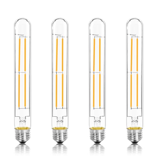 NOVELUX 8.9IN LED Light Bulbs E26 Base, 6W 800LM 2700K Soft White T10 T9 Vintage Edison Bulbs Dimmable, AC 120V Equal 80 Watt Clear Glass Long Tubular Filament Bulb, ETL Certified - 4Pack by NOVELUX - Used condition - US$24.99