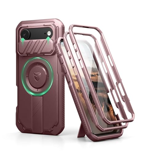Image of Dexnor for iPhone 17 Air Case with Slide Camera Cover & Adjustable Kickstand & Built-in Screen Protector, Compatible Wireless Charging,Rugged Cases Heavy-Duty Magnetic Protective Cover,Maroon Red