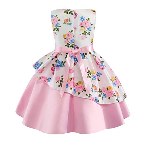 Aimjchld A Line Sleeveless Round Neck Flower Girl Dresses Summer Wedding Party Dress Pageant Prom Gowns Christmas Easter Halloween Birthday Holiday Dresses Size 5T 6T (Pink 130) #TOP2