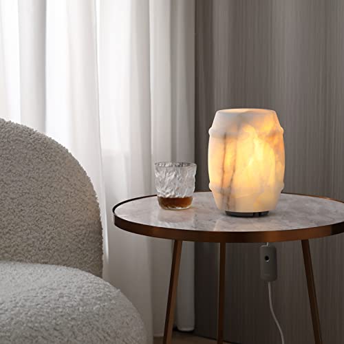 Artsolute Handcrafted Solid Calcite Table Lamp, Stone Lamp With One-Of-A-Kind Crystal Pattern, Tri-Color Dimmable Touch Control Bedside Lamp, Unique Lamp For Living Room Bedroom, Barrel Colors #TOP1