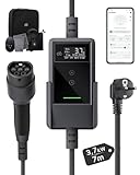 dé Chargeur Voiture Electrique APP 3,7kW [7m, 6/8/10/13/16A] Cable Recharge Voiture Electrique Type 2 avec Support Mural, Numérique LCD, Compatible avec E-208, Model Y, E-Tech, 500e et Autres EV/PHEV