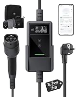 dé Typ 2 Ladekabel Schuko mit APP 3,7kW [7m, 6-16A, 1-phasig] Ladekabel Typ 2 Schuko mit Digitalem LCD - EV Charger 3,7kW für e Auto ID.3/4/5/7, Model Y/3, ENYAQ und Anderen PHEV/EV