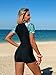 ZAFUL Women's Short Sleeves Rash Guard Boyleg One Piece Swimsuit Zipper Surfing Bathing Suit UPF 50+ 0-Green M