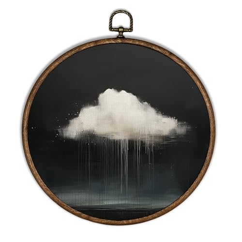 XBBMGG Vintage Moody Cloud Wall Art Decor, Dark Academia Black and White Cloud Round Wall Hanging Decor, Gothic Nature Framed Canvas Prints for Home Bedroom Living Room Decorations, 10x10inch