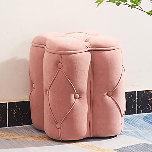 Petit tabouret repose-pieds velours rose avec rangement intérieur chambre - 2