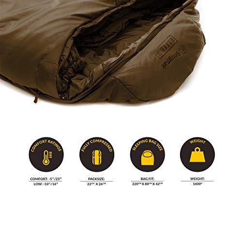 Snugpak Softie Elite 3 Sleeping Bag, 23 Degree, Expanda Panel System For Extra Space, Coyote Tan #TOP3
