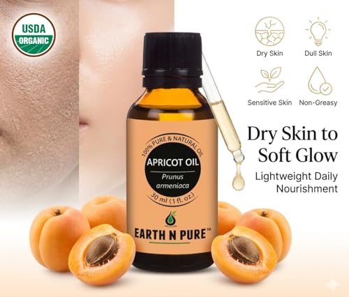 Image of Earth N Pure Apricot Kernel Oil | 100% Pure Cold Pressed | Natural Moisturizing Carrier Oil for Skin, Face, Hair & Nails | Lightweight Massage & DIY Skincare Oil | 15ml
