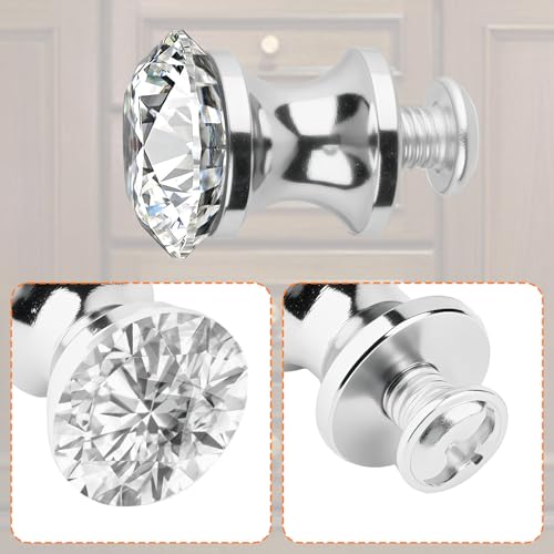 Notoke Cabinet Knobs - Crystal Dresser Knobs for Cabinets and Drawers 14mm- Diamond Glass Pulls Handles for Kitchen Cabinets Drawers Dresser Cupboard Wardrobe 10 Pack Silver