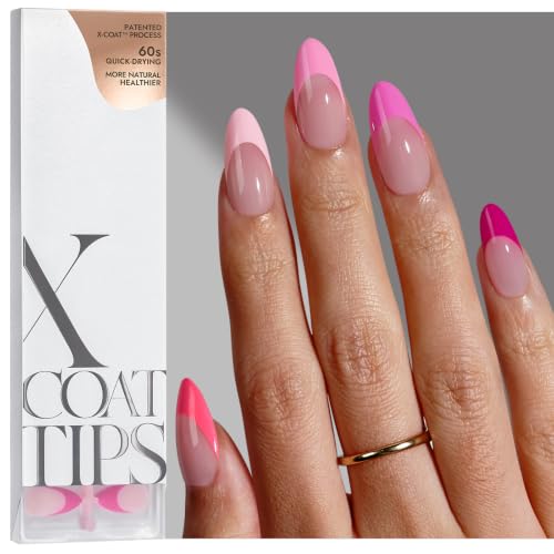 BTArtboxnails XCOATTIPS Pink French Tip Press On Nails, M Almond, Pink